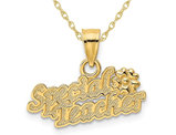 14K Yellow Gold Special TEACHER Charm Pendant Necklace with Chain